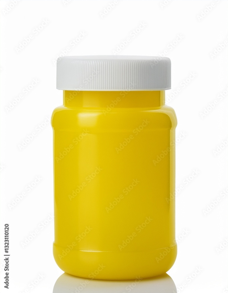 Bright yellow jar with a white lid against a white background.  Perfect for showcasing your product!