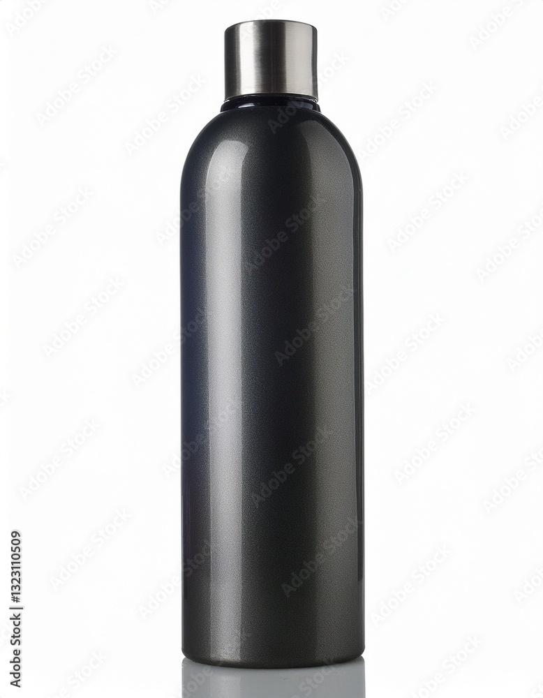 Sleek dark-grey water bottle with a metallic silver cap, perfect for staying hydrated on the go. Sleek dark-grey water bottle with a metallic silver cap, perfect for staying hydrated on the go.