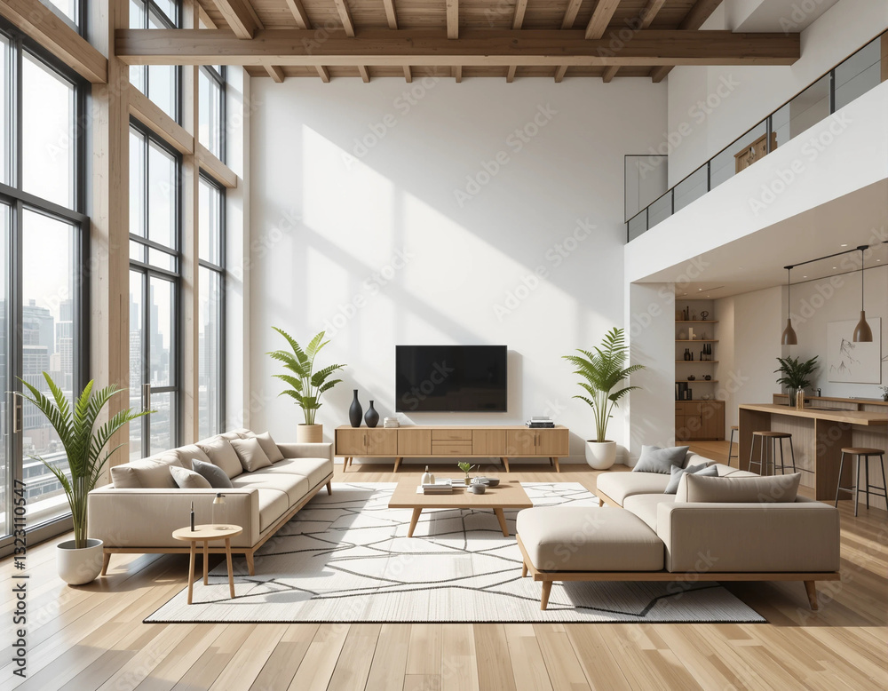 Fototapeta premium Industrial Chic – Stunning Urban Loft Illustrations for Modern Architecture & Design