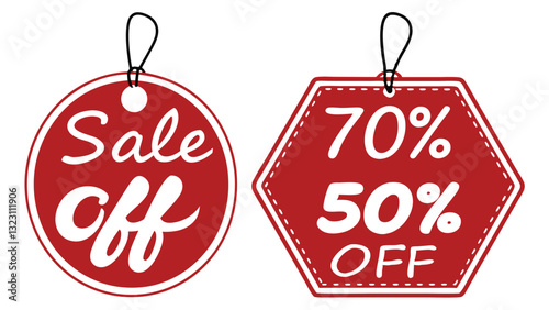 Red Sale Tags and Discount Labels – Promotional Super Offer, Big Sale, and 50% Off Price Tags for E-Commerce, Shopping, and Marketing"
