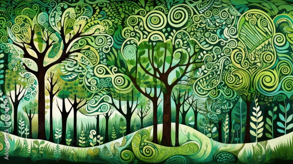 Obraz premium lines doodle trees