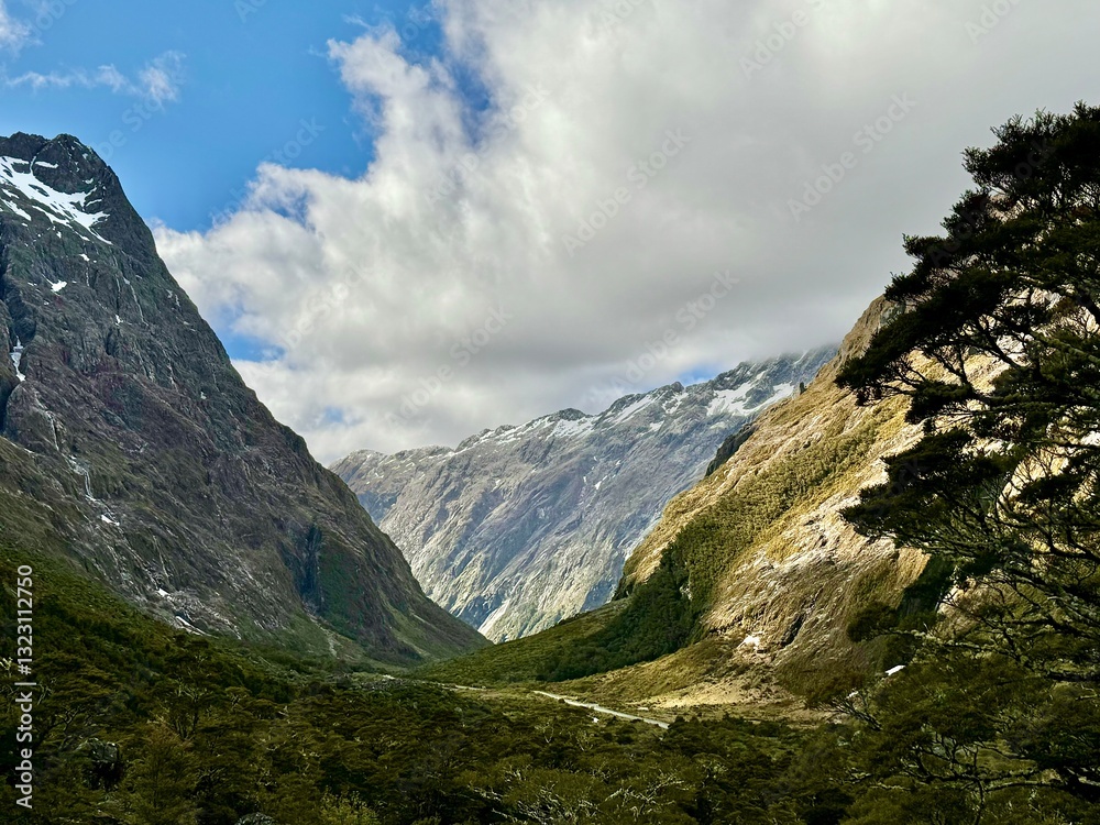 Milford Sound New Zealand snow capped mountains and valleys Milford Sound New Zealand snow capped mountains and valleys