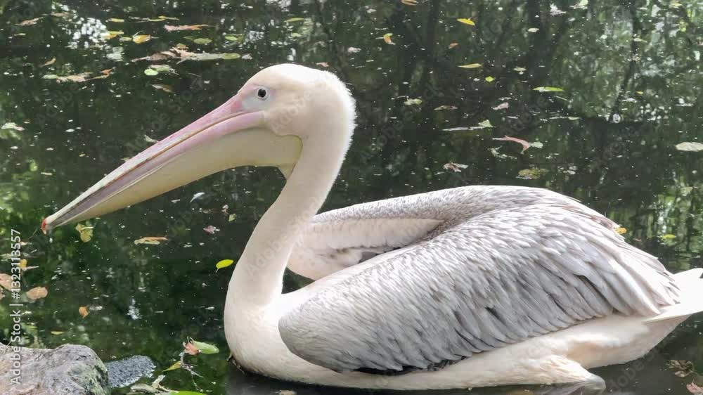 The group of pelicans is relaxing beside the pool in the zoo. The group of pelicans is relaxing beside the pool in the zoo.