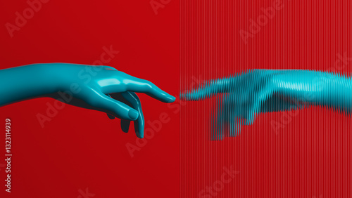 Hand reaching through a translucent surface in modern art design