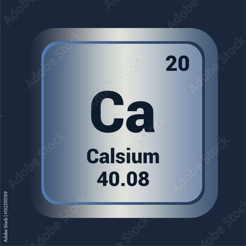 Calsium Ca icon. Number Twenty . Mass 40.08 detail. Vector Background.