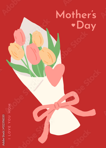 Mothers day greeting card with beautiful bouquet of tulips