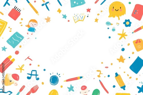 Kids Arts logo and stationery . Cute kids multi colored cover design for advertising brochure, Children pattern, kids menu, kindergarten poster
