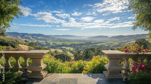 Serene Valley Vista: A Breathtaking Panoramic View from a Hilltop Estate