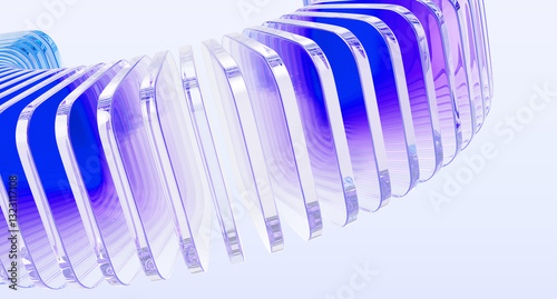 Hologram glass shapes dynamic 3d background. Abstract bg with row of crystal square plates. Holographic light transparent gradient wave line pattern. Render digital tech banner. 3D illustration