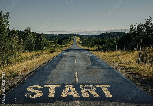 The beginning of the journey is marked on the road ahead with START