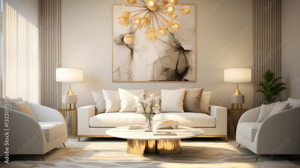 Fototapeta premium chandelier modern living room gold