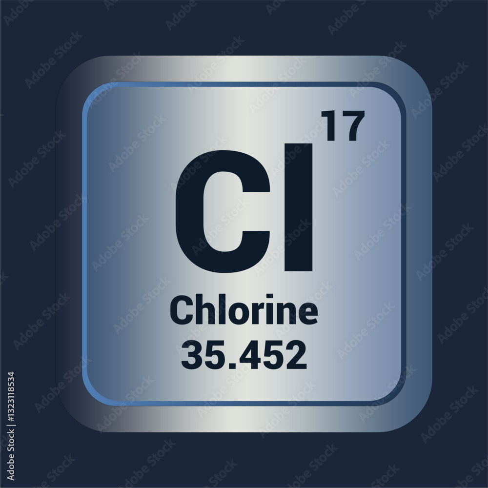 Chlorine Cl icon. Number Seventeen. Mass 54.452 detail. Vector Background. Chlorine Cl icon. Number Seventeen. Mass 54.452 detail. Vector Background.