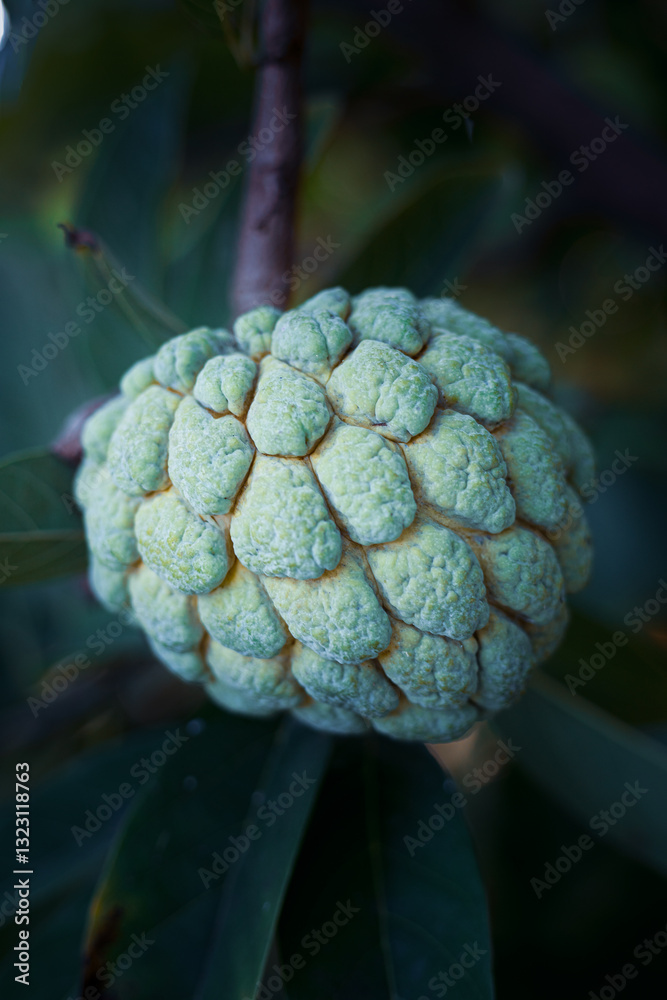 Fototapeta premium the unique beauty of Annona squamosa, commonly known as srikaya or sugar apple