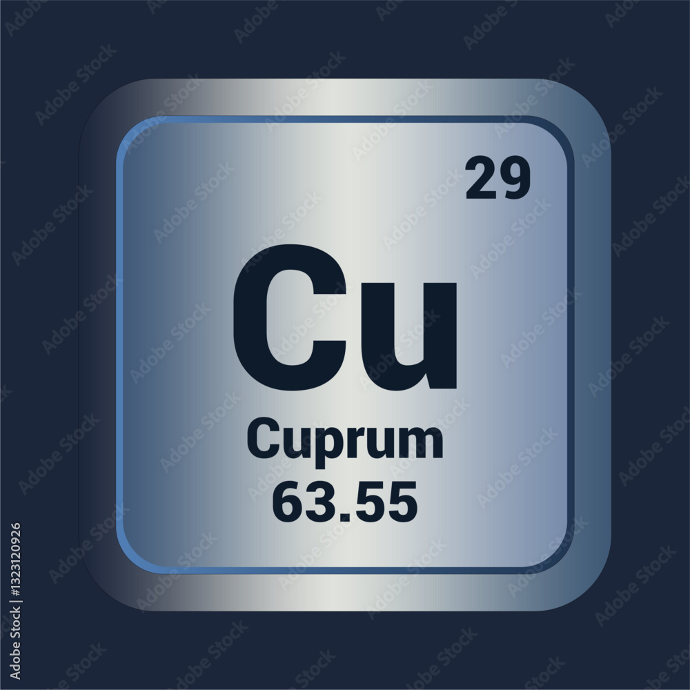 Cuprum Cu Icon. Number Twenty Nine. Mass 63.55 detail. Vector Background. Cuprum Cu Icon. Number Twenty Nine. Mass 63.55 detail. Vector Background.