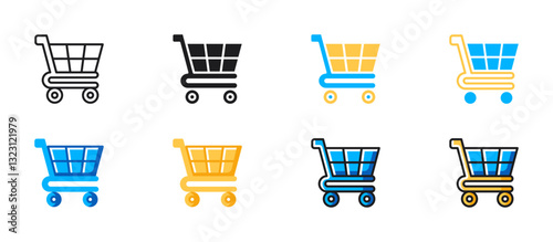 Shopping cart ecommerce icon. Simple and modern vector illustration representing online shopping, digital retail, add to cart, purchase, checkout, and consumer buying activity.