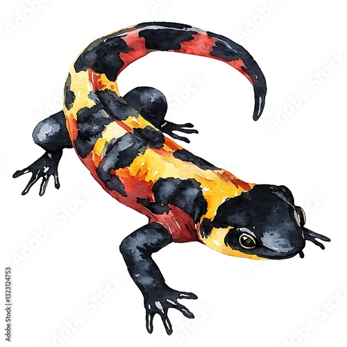 Watercolor Painting of a Fire Salamander Detailed Illustration of an Amphibian.