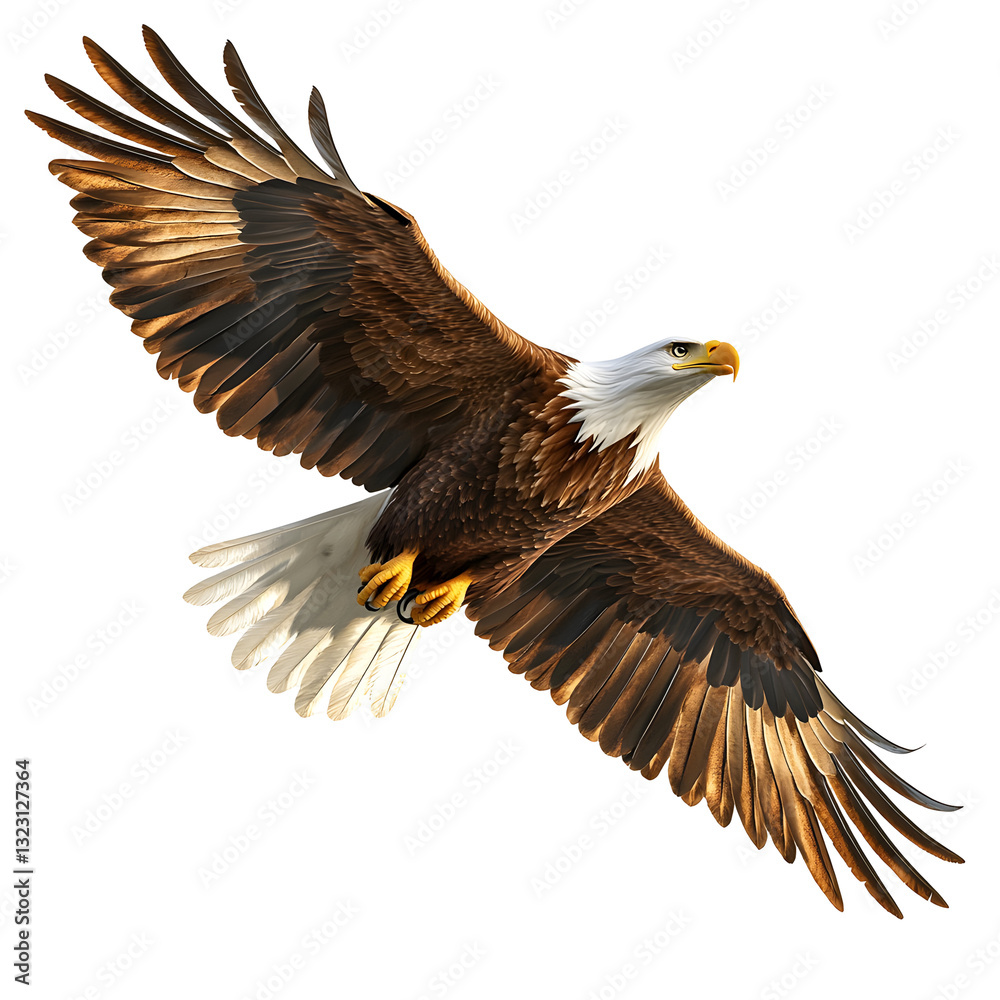 Fototapeta premium Bald eagle soaring in flight against a transparent background