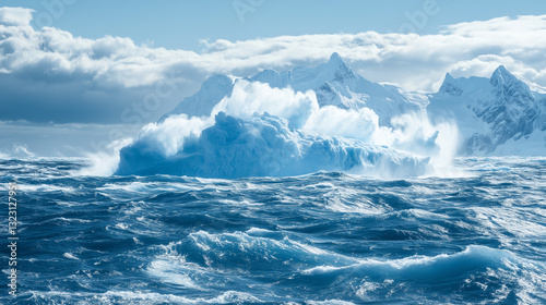 Massive Antarctic iceberg melts into swirling ocean currents, symbolizing global climate urgency.