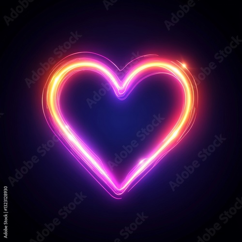 A heart made of neon lights is lit up in the dark