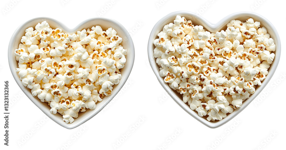 Two Heart Shaped Bowls Filled with Delicious Buttery Popcorn Ready for Movie Night Isolated with Transparent PNG Two Heart Shaped Bowls Filled with Delicious Buttery Popcorn Ready for Movie Night Isolated with Transparent PNG
