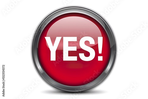 A glossy red button with the word 'YES!'