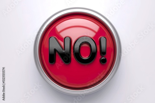 a glossy red button with the word 'NO!'