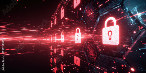 Cybersecurity Firewall Defense - A glowing, impenetrable digital wall made of hexagonal energy shields, pulsating in shades of Mocha Mousse
