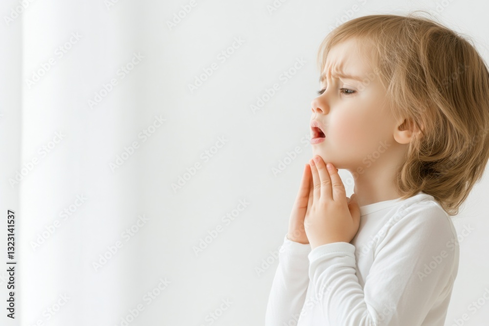 Child feeling distress due to throat pain in a home setting while experiencing tonsillitis symptoms Child feeling distress due to throat pain in a home setting while experiencing tonsillitis symptoms