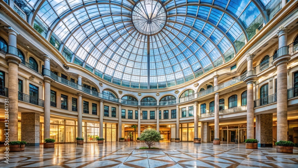 Grand atrium with high ceiling and large glass dome, high ceiling, glass dome Grand atrium with high ceiling and large glass dome, high ceiling, glass dome