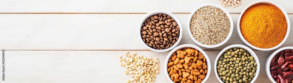 Natural holistic dog food ingredients laid out in an infographic style Natural holistic dog food ingredients laid out in an infographic style