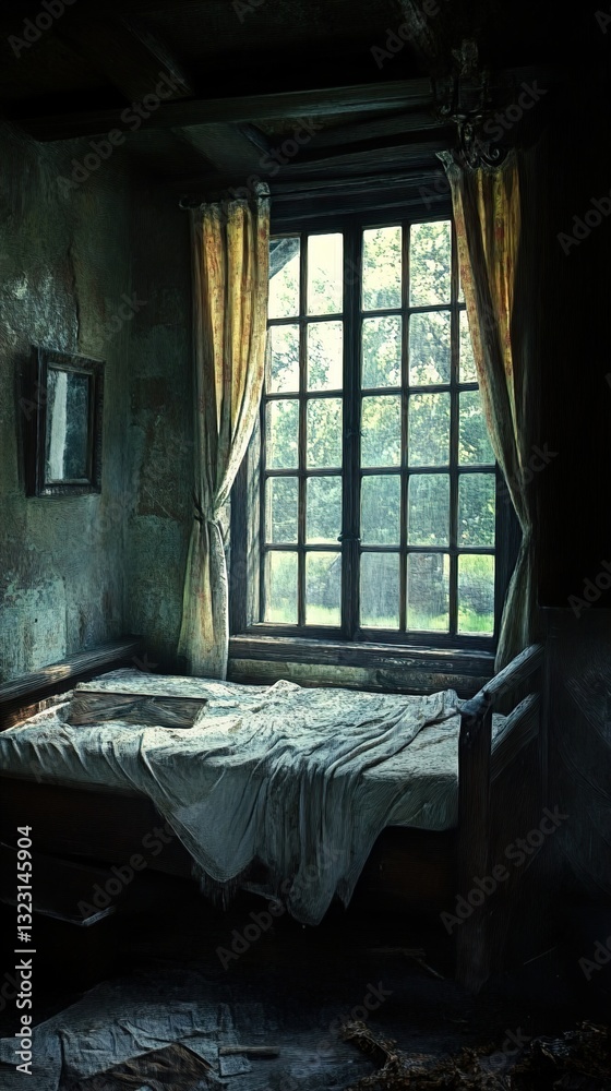 Fototapeta premium Abandoned Room: A Haunting View of Time's Passage