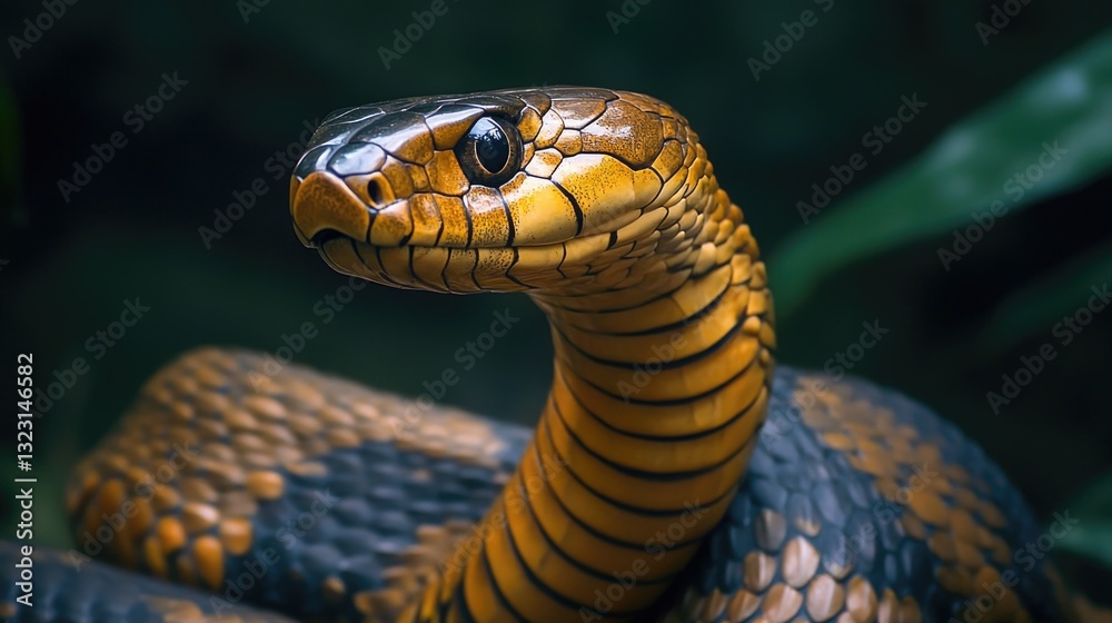 Fototapeta premium Close up of a colorful snake among green foliage