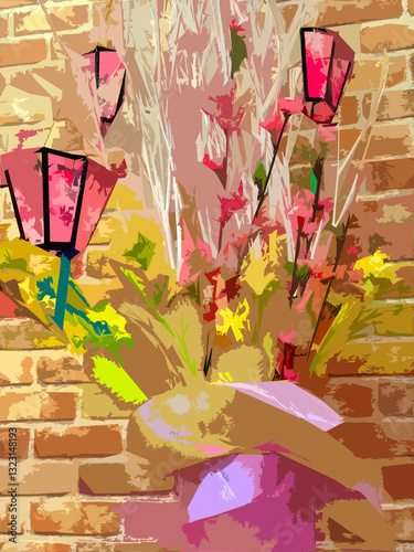 花と提灯のイラスト