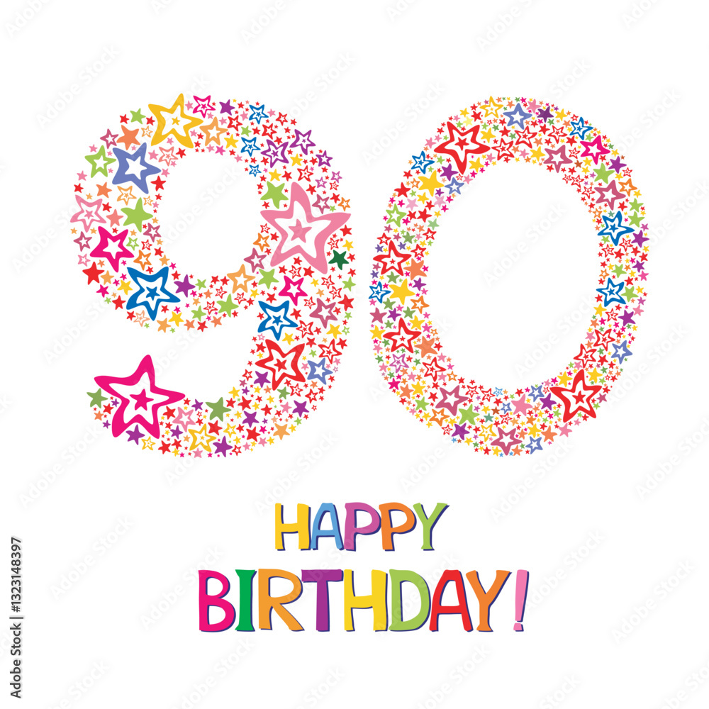 Fototapeta premium Happy birthday card. Celebration background with number ninety, firework and place for your text. Vector illustration 