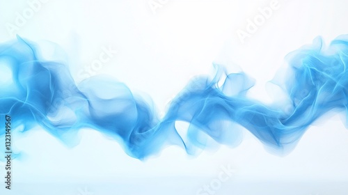 Abstract blue smoke waves, white background, design element