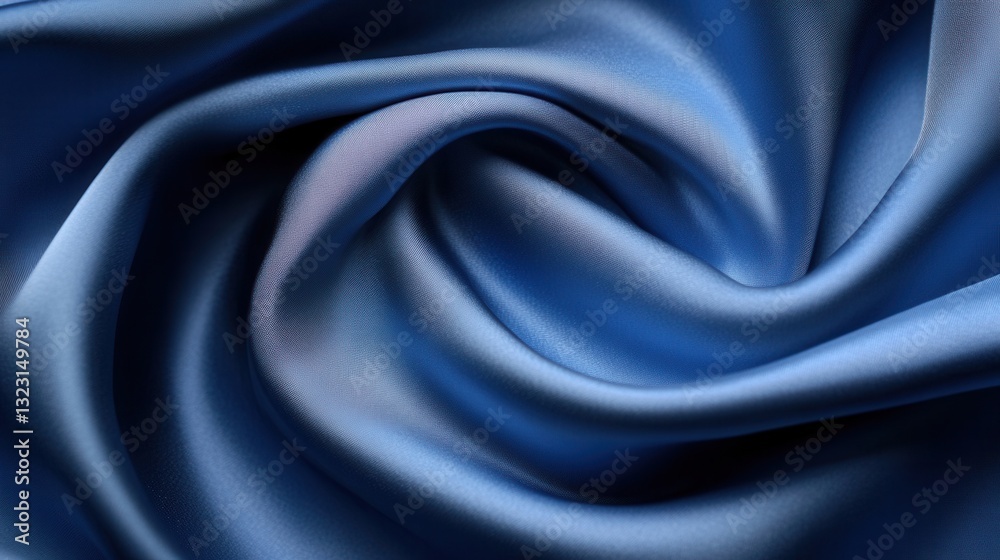Fototapeta premium Elegant Close-up of Smooth Blue Satin Fabric with Textured Drapery and Depth Reflecting Soft Light