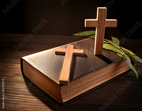 Ash Wednesday and lent concept; cross and holy bible book photo