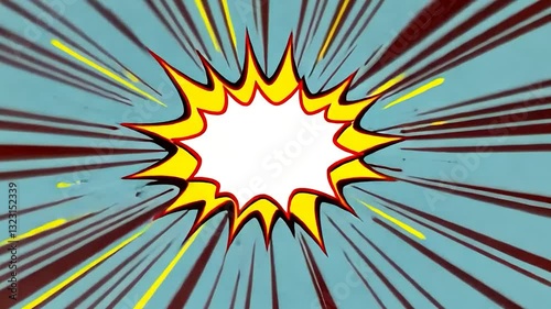 A cartoonish explosion with a white circle in the middle