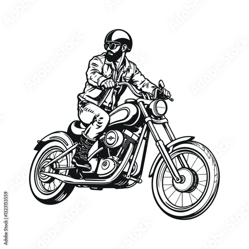 Classic Biker Illustration – Vintage Motorcycle Rider in Action