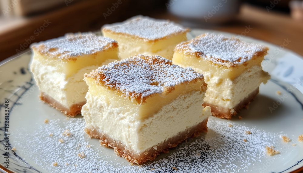 Pieces of delicious homemade lemon cheesecake on plate close up Pieces of delicious homemade lemon cheesecake on plate close up