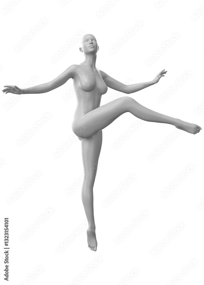 3D female mannequin in ballet dancer pose, capturing the grace and elegance of ballet movements. Ideal for dance-themed designs and artistic projects, image depicts beauty and poise of ballet dancer. 3D female mannequin in ballet dancer pose, capturing the grace and elegance of ballet movements. Ideal for dance-themed designs and artistic projects, image depicts beauty and poise of ballet dancer.