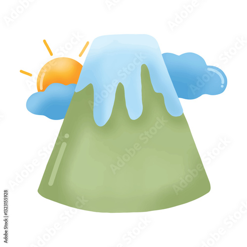 Cute Style Mountain With Sunny Weather Illustration Icon Single