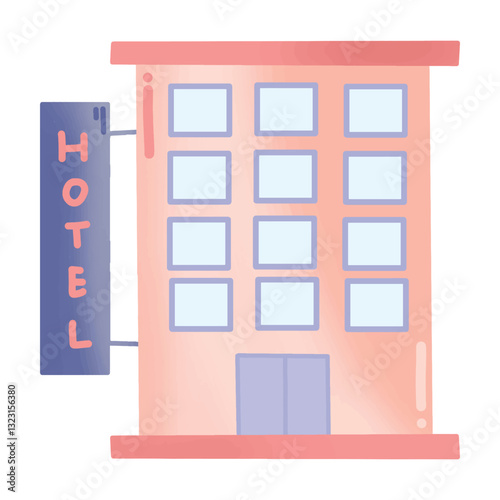 Cute Style Pink Hotel Illustration Icon Single