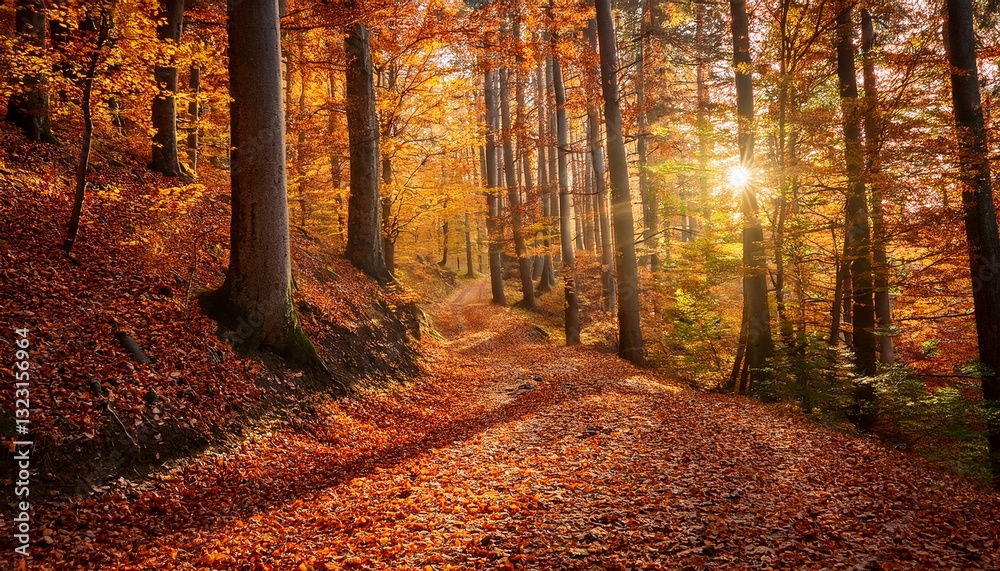 Fototapeta premium laubbedeckter wanderweg durch einen wald im herbst