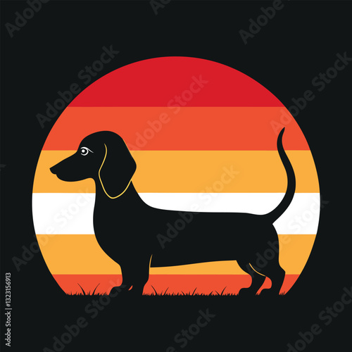 Retro Dachshund Silhouette Design – Vintage Sunset Aesthetic