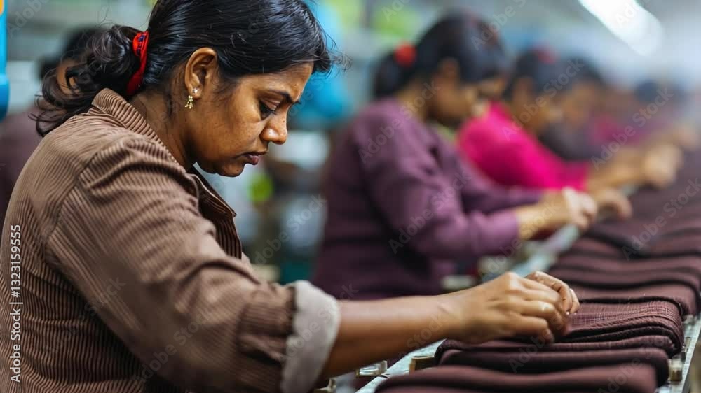 Artisans at Work: A group of female workers diligently focused on their craft, working in a garment factory, and demonstrating their skill and precision with each stitch. Artisans at Work: A group of female workers diligently focused on their craft, working in a garment factory, and demonstrating their skill and precision with each stitch.