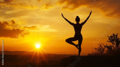 Wallpaper Mural Silhouette of a Yogi Balancing in Tree Pose at Sunset Torontodigital.ca