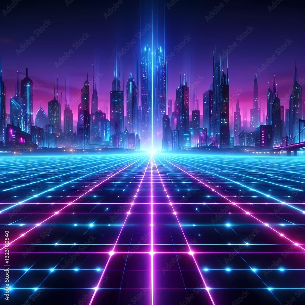 Obraz premium Abstract futuristic virtual fractal realms artificial intelligence minimalist 3D low poly cyberpunk tower building skyscraper cityscraper sci-fi immersive atmosphere 