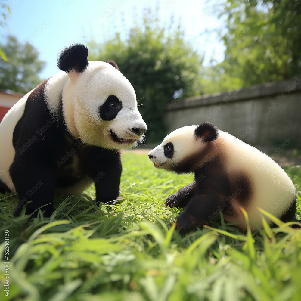 Obraz premium Realistic Panda Meeting a Cute Turtle