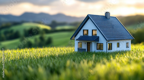 Wallpaper Mural Scenic house nestled in a field representing energy efficiency and sustainable living in a natural environment Torontodigital.ca